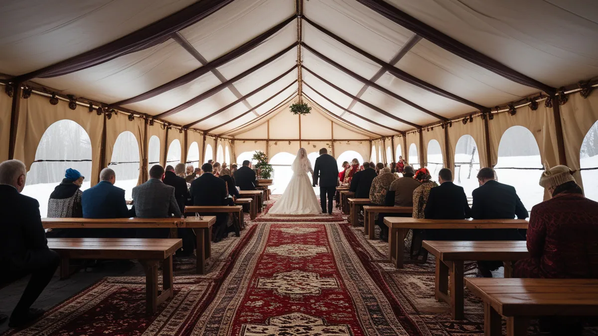 В Фештелице пара устроила свадьбу в стиле 90-х с палаткой и коврами