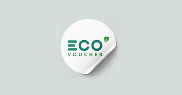 The official EcoVoucher program logo on a sticker-style background.