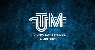 The logo of the Technical University of Moldova on a textured blue background.