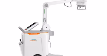 A mobile Siemens Healthineers X-ray machine on a white background.