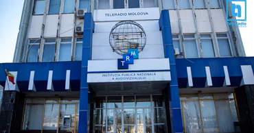 The Teleradio-Moldova building entrance with the company logo and name visible.