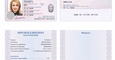 A sample template of a Moldovan identity card showing both front and back sides.