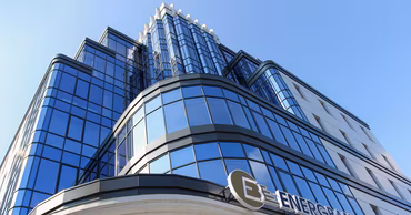 The modern glass building of Energbank headquarters in Moldova.