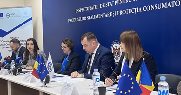 Officials at a press conference held at the State Inspectorate for Consumer Protection in Moldova.