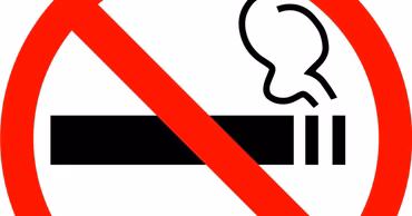 A standard no-smoking sign with a red circle and a crossed-out cigarette.