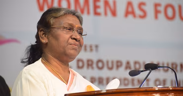 Indian President Droupadi Murmu speaking at a podium.