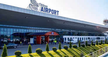 Exterior view of the Chisinau International Airport terminal building.
