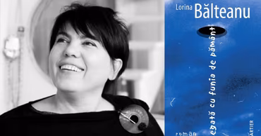 Portrait of Moldovan ambassador and writer Lorina Bălteanu next to her book cover.