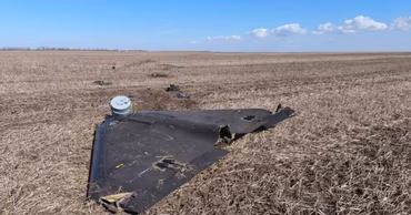 Wreckage of a Geran-2 drone lying in a field near Valeni, Moldova.