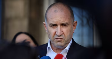 Bulgarian President Rumen Radev speaking to the press.