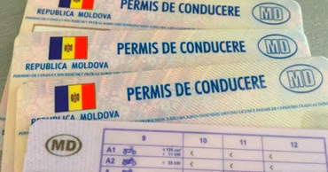 A stack of Moldovan driving licenses showing the national flag and MD country code.