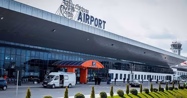 Exterior view of the Chisinau International Airport terminal building.