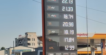 A digital price board at a gas station in Moldova displaying various fuel prices.