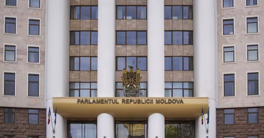 The facade of the Parliament building of the Republic of Moldova.