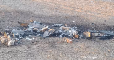 Wreckage of a drone found in a field in Moldova.