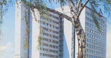A vintage photograph of the Zarya hotel building in Chisinau.