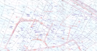 A detailed cadastral map showing land plots and property boundaries.