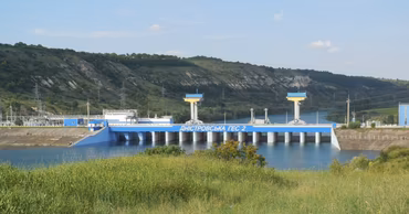 Dniester hydroelectric power station dam on the river.
