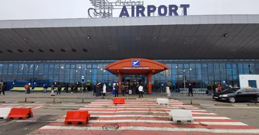 Exterior view of the Chisinau International Airport terminal building.
